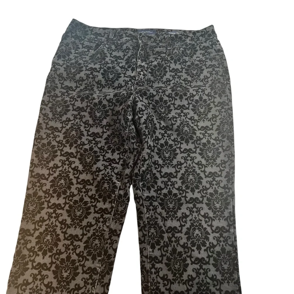 Charter Club Straight Leg Lexington Pants Black Velvet Damask Pattern Size 12